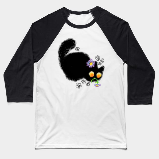 Curious Flower Cat MS paint Baseball T-Shirt by Bingust